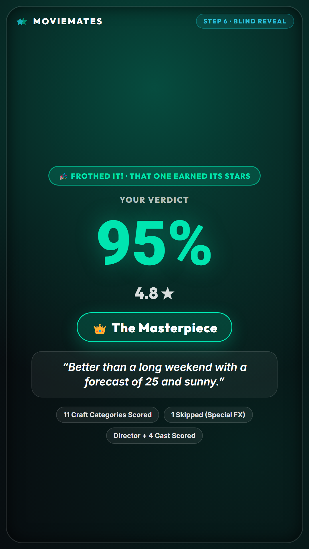 moviemates.social Deepest Dive rating walkthrough and pre-fab Share Card composer